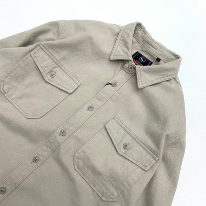 May Khaki heavy cargo double-pocket shirt men's cotton wash wool long-sleeved Japanese vintage loose coat