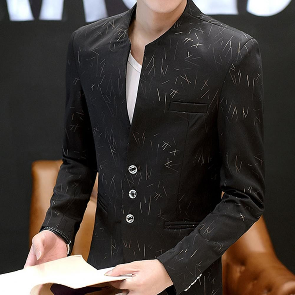 Men Vintage Stand Collar Fake Pockets Buttons Korean Style Casual Business Men s Groom Wedding Gown Blazers