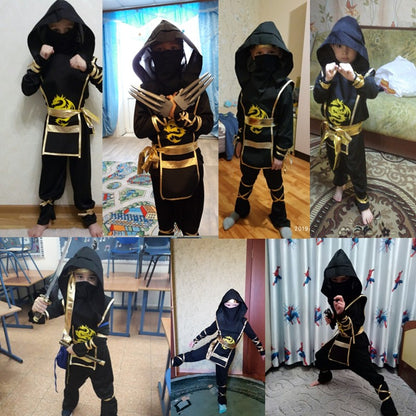 Authentic Kids Ninja Costume Set for Role Play and Cosplay, Ninja Clothes with Hood, Mask, Gloves and Throwing Stars