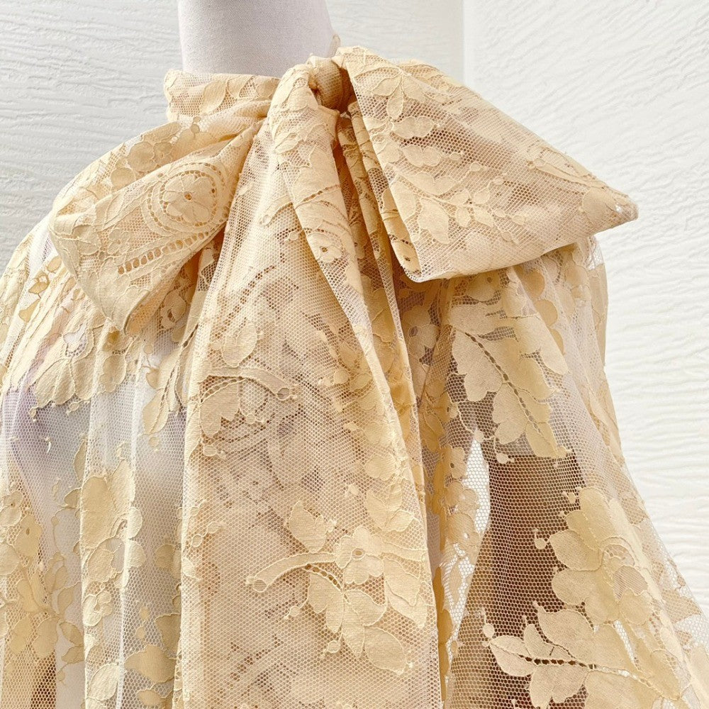 Milk Tea Color Long Sleeve Lace See Through Blouse Tops 2025 New Design