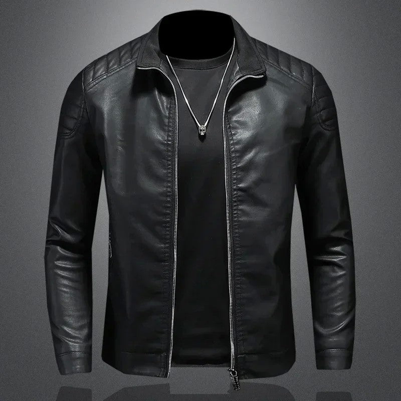 Men standing collar Jacke, leather motorcycle jacket men,bomber leather coat?fashion trend personalized leather winter clothing