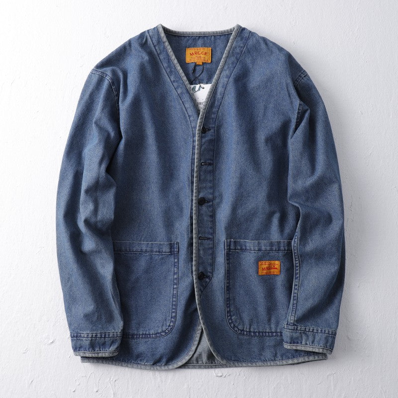 Amekaji Japan Retro Heavy Washing Workwear Clothes 100% Cotton Denim Jacket Men's Trendy Cardigan Top Taoist Robe Men's Jacket
