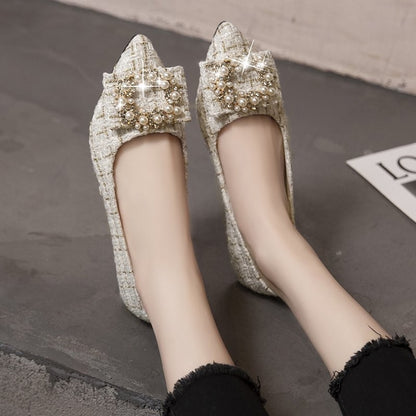 Mixed Colors Shallow Mouth Shoes Autumn Women's Moccasins Casual Female Sneakers Pearl Decorateion Flats Modis Low Heels Pointed