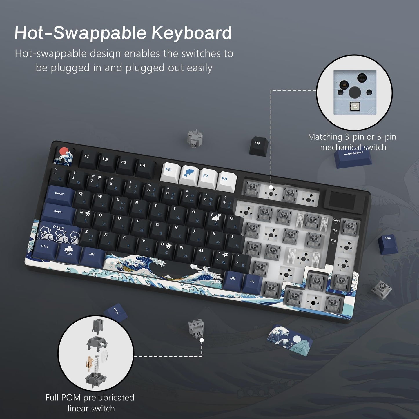 Teclado Gamer Mecânico Womier S-K80 75% com Display OLED Colorido Hot Swap Gasket Mount RGB Teclado Personalizado
