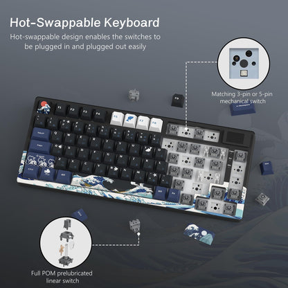 Teclado Gamer Mecânico Womier S-K80 75% com Display OLED Colorido Hot Swap Gasket Mount RGB Teclado Personalizado