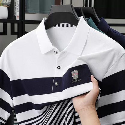 High end brand embossed men short sleeve polo shirt fashion stripe color blocked summer ice silk breathable luxury Paul T-shirt