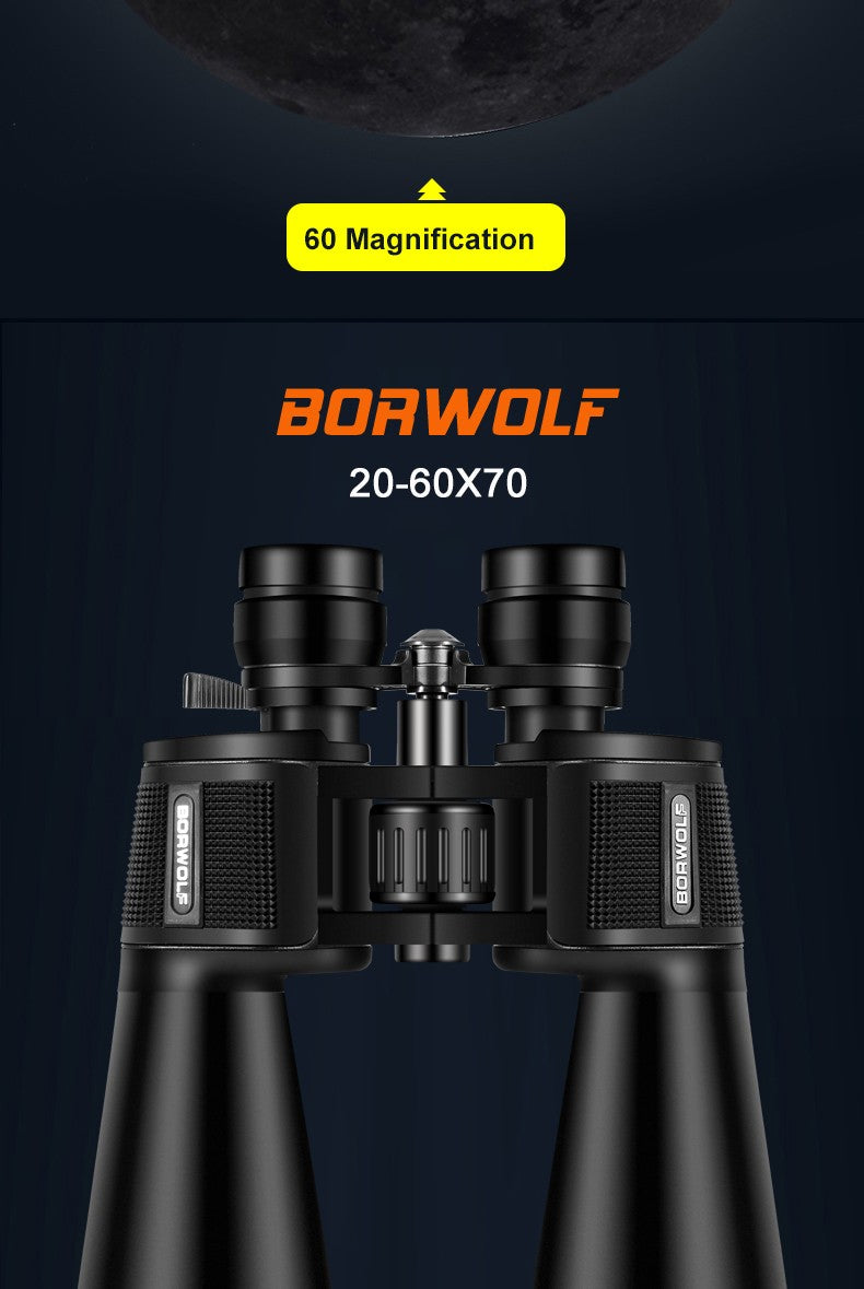 BORWOLF 20-60X70 Binóculos de Alta Ampliação Longo Alcance Zoom 60 Vezes Caça Telescópio Astronômico Profissional HD Zoom