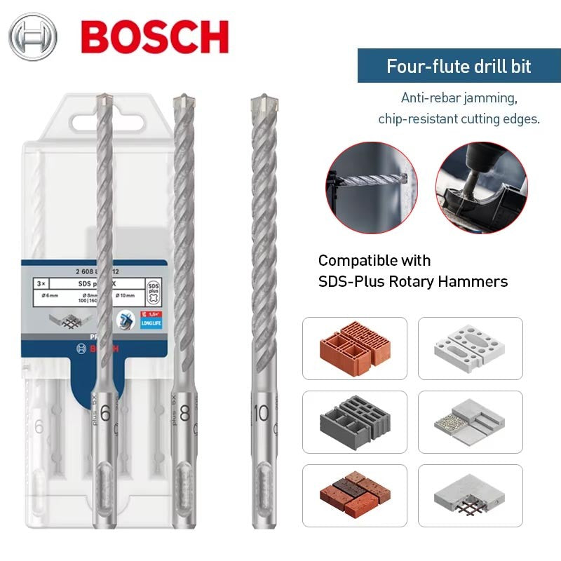 Broca de martelo rotativo Bosch SDS Plus 4 furos série 5 para perfurar furos em concreto armado para trabalho de construção