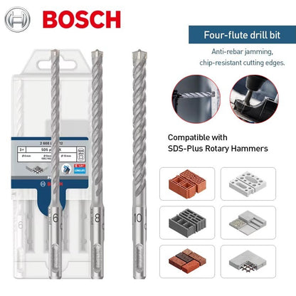 Broca de martelo rotativo Bosch SDS Plus 4 furos série 5 para perfurar furos em concreto armado para trabalho de construção