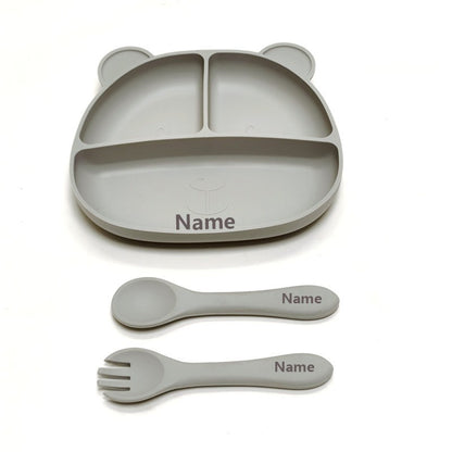 Free Name Printing Baby Fork-Spoon Combo Silicone Plate Children's Tableware Soft Fork-Spoon for Baby Food