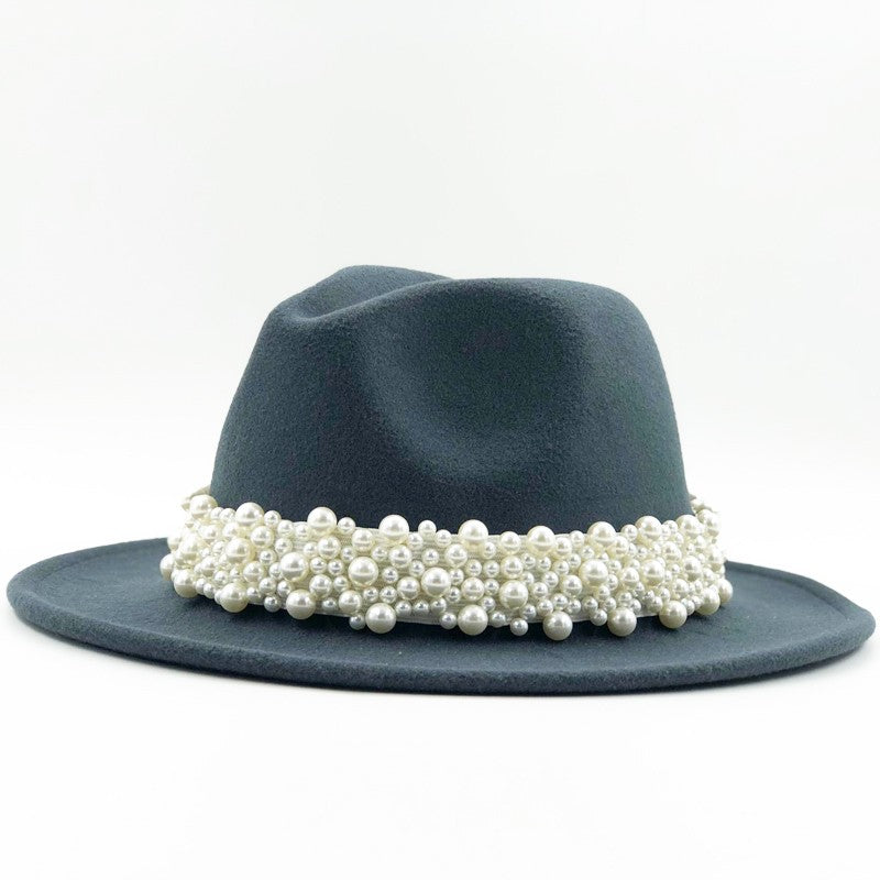 Chapéu Fedora De Lã Feminino Masculino Com Fita De Pérolas Cavalheiro Elegante Senhora Inverno Outono Aba Larga Igreja Panamá Sombrero Boné De Jazz 60CM