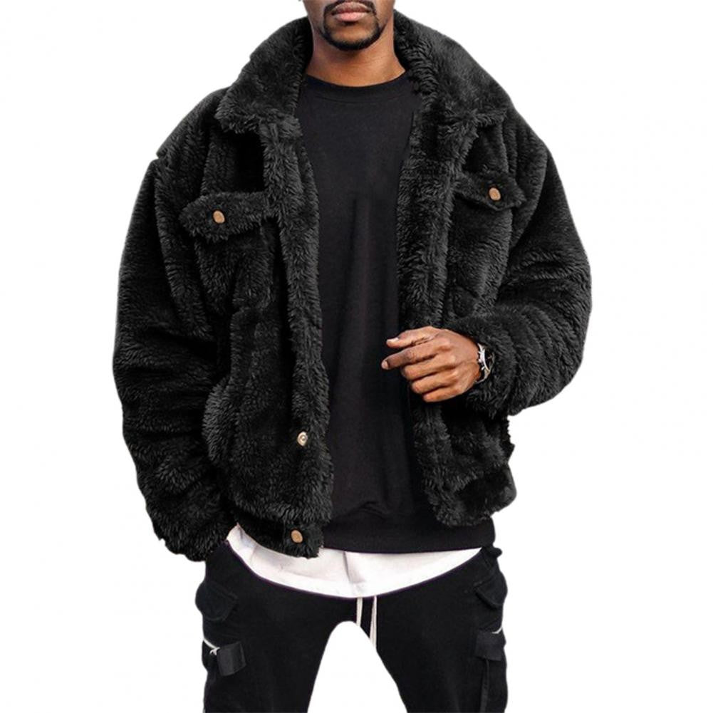 Thickened Velvet Men Jacket Plush Fluffy Hip-hop Style Jacket Leisure Men Coat Cozy Winter Jacket Thermal Chest Pockets Jackets