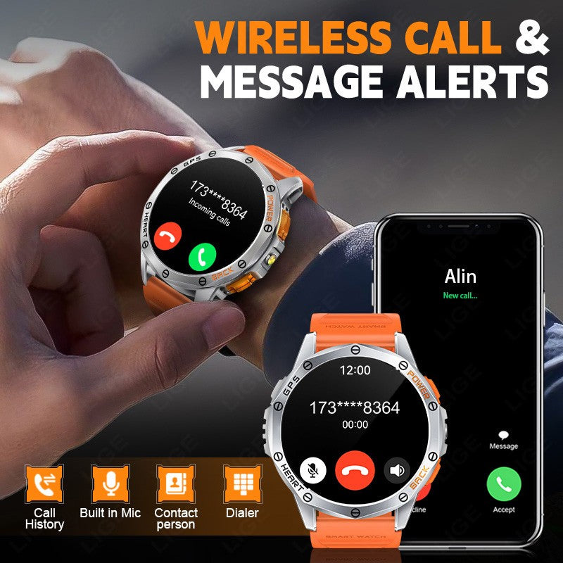 Smartwatch LIGE Novo para Esportes ao Ar Livre com GPS, Bússola, Tela AMOLED de 1.43", Bateria de 530mAh, Monitor Cardíaco, Chamadas Bluetooth e À Prova D'Água