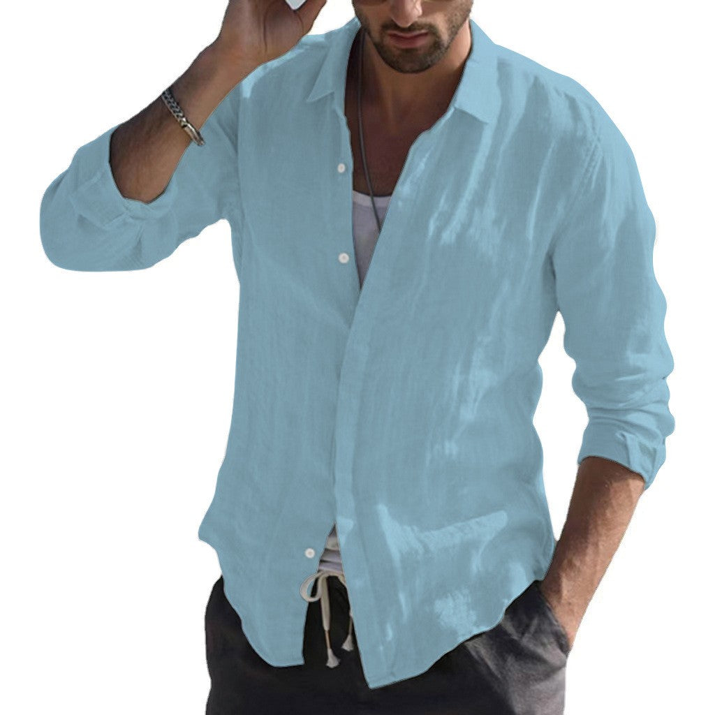 Men's Shirt Long-sleeved White Button Casual Top Simple Youth Black Blouses for Male