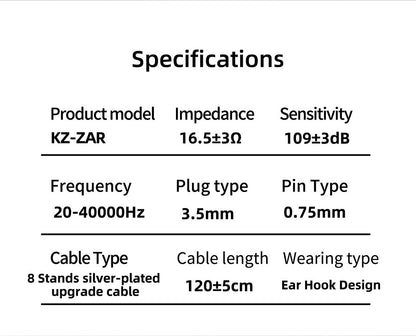 KZ ZAR HiFi Wired Earphone In Ear Monitor Earbuds Hybrid Technology 7BA+1DD IEM Headset With Microphone Bass Phone Headphones