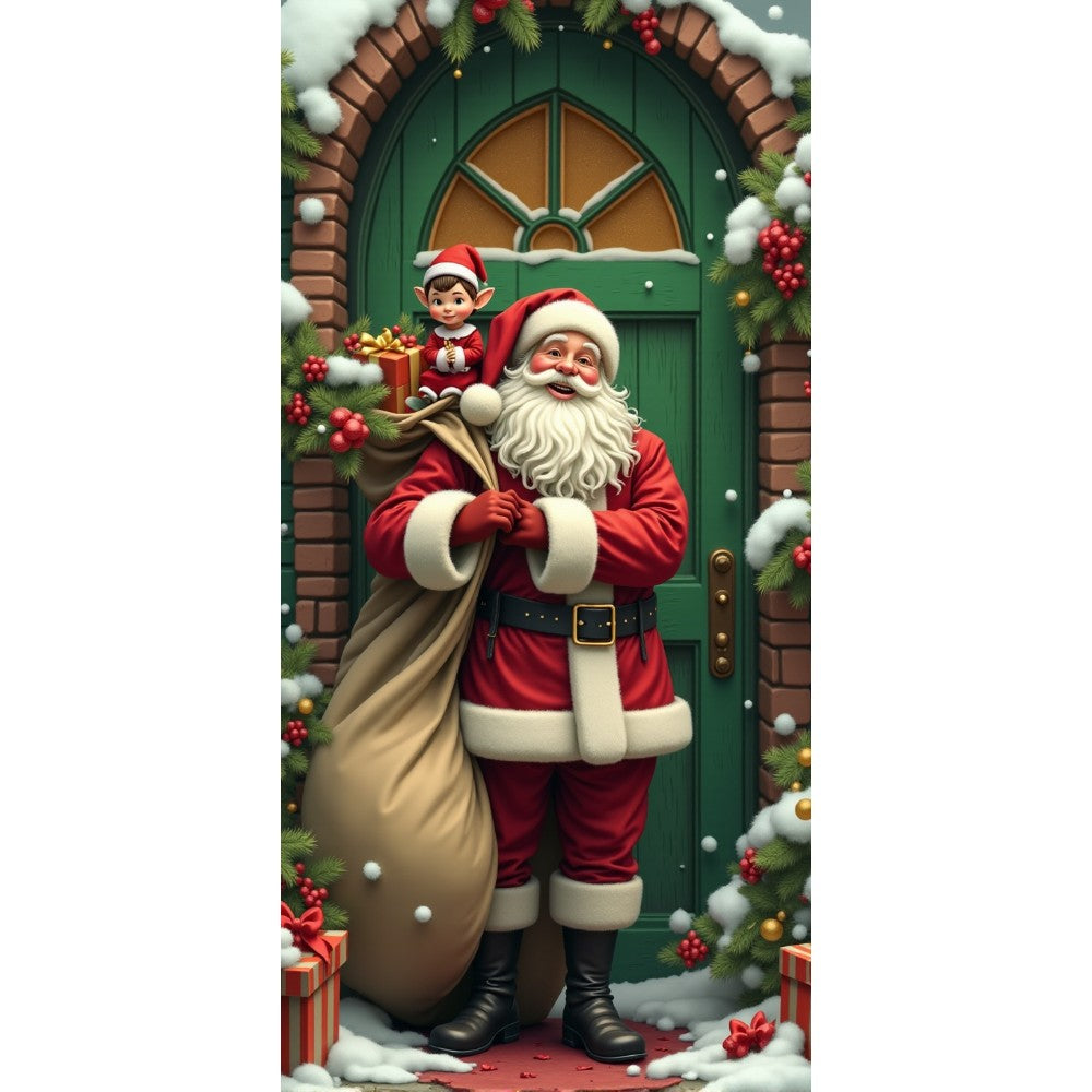 Santa Claus Christmas Tree Door Cover -185x90cm Festive Holiday Decoration Versatile Hanging for Entrance and Room