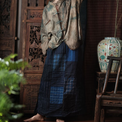 Women Cotton Linen Llong Skirt New Arrival 2025 Autumn Vintage Style Plaid Pattern Loose Comfortable Femae Casual Skirts M2006