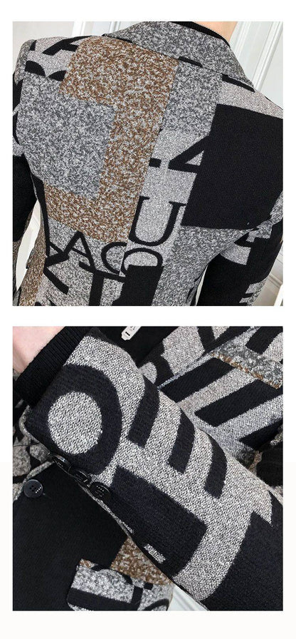 Men's New Suit Jacket Autumn and Winter Men's Letter Printed Suit Jacket Slim Lapel Comfortable Suit Jacket Fashion Woolenjacket