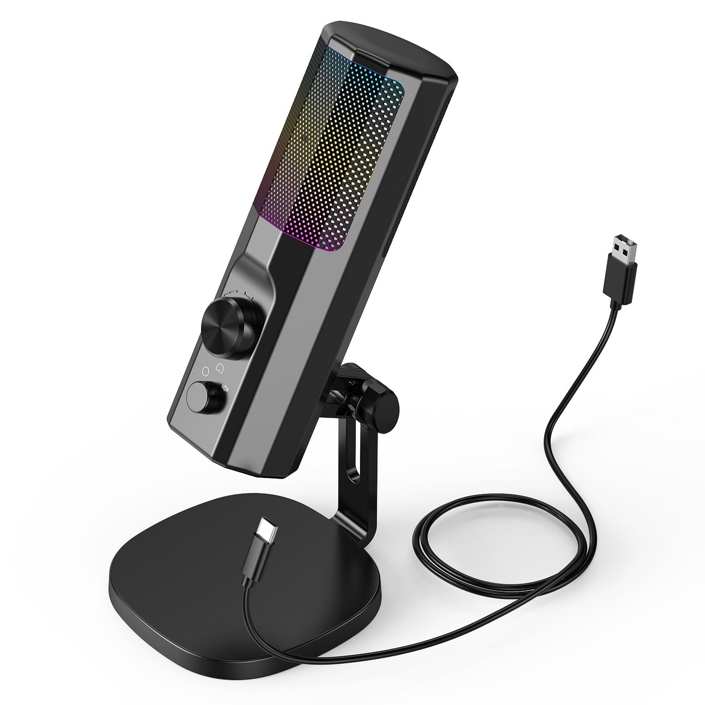 Microfone Condensador 3,5 mm com Cancelamento de Ruído ENC, Iluminação LED RGB, Compatível com PC/PS4/PS5/Mac/Android, Ideal para Stream
