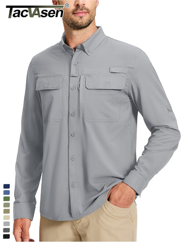 TACVASEN UV Block Fishing Shirts Mens Sun Protection Quick Dry Long Sleeve Shirts Mesh Breathable Hiking Cargo Shirts Work Shirt