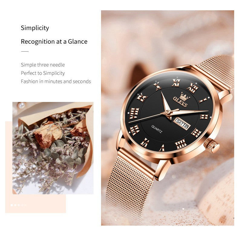 OLEVS 2920 Women's Watch Top Quality Stainless Steel Waterproof Double Calendar Quartz Watch Classic Fashion Luxury Women Watch