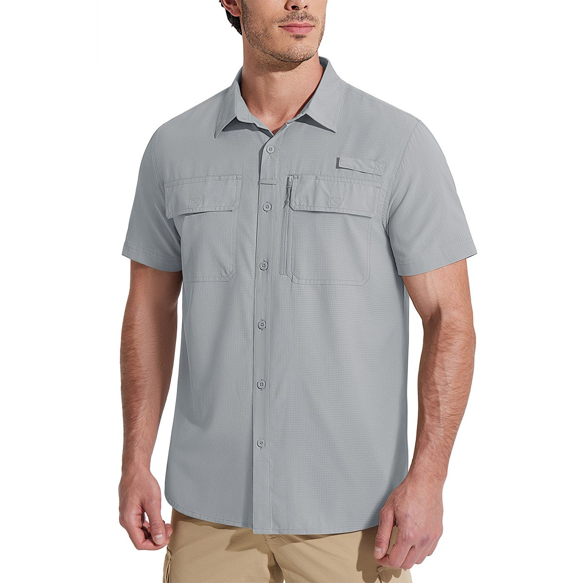MAGCOMSEN Mesh Breathable Shirt Men's Quick Dry Button Short Sleeves UPF 50+ Sun Protection Hiking Fishing Work Cargo Shirts