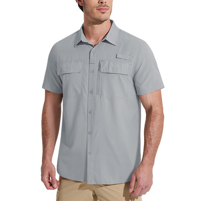 MAGCOMSEN Mesh Breathable Shirt Men's Quick Dry Button Short Sleeves UPF 50+ Sun Protection Hiking Fishing Work Cargo Shirts