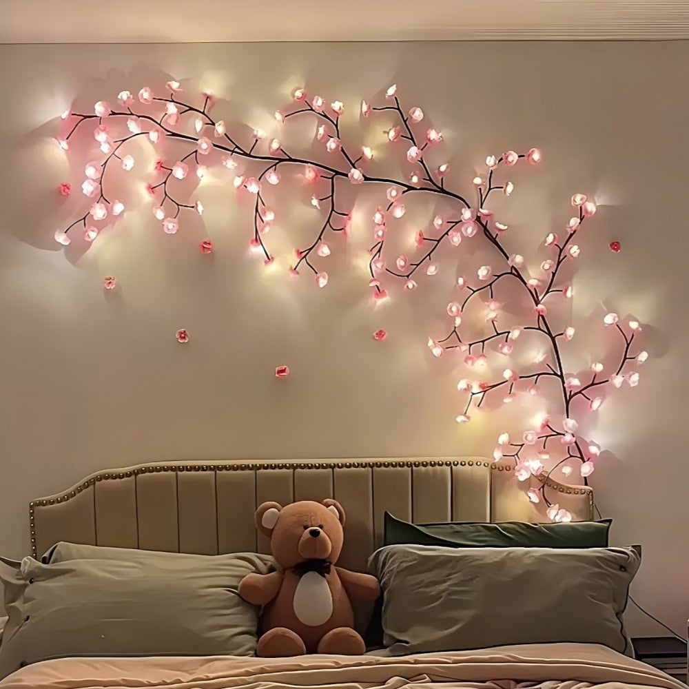 LED Cherry Blossom String Lights USB 8 Modes Artificial Sakura Fairy Vine Light for Bedroom Wall Wedding Party Valentine's Day