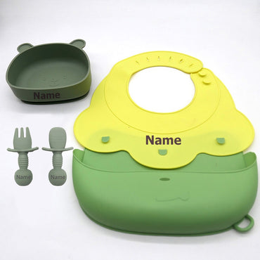 Silicone Bib & Tableware Set Waterproof & Easy to Clean Free Name Engraving Creative Gifts Customized for Babies