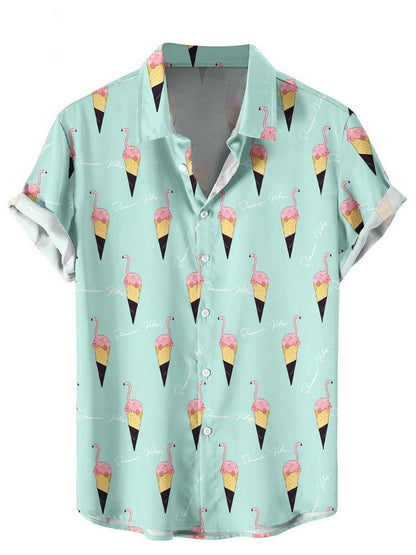 2024 Hawaiian Shirt For Men Summer Ice Cream T-Shirt Beach Prints Short Sleeved Shirt Tops Casual Original Design Men's Clothing
