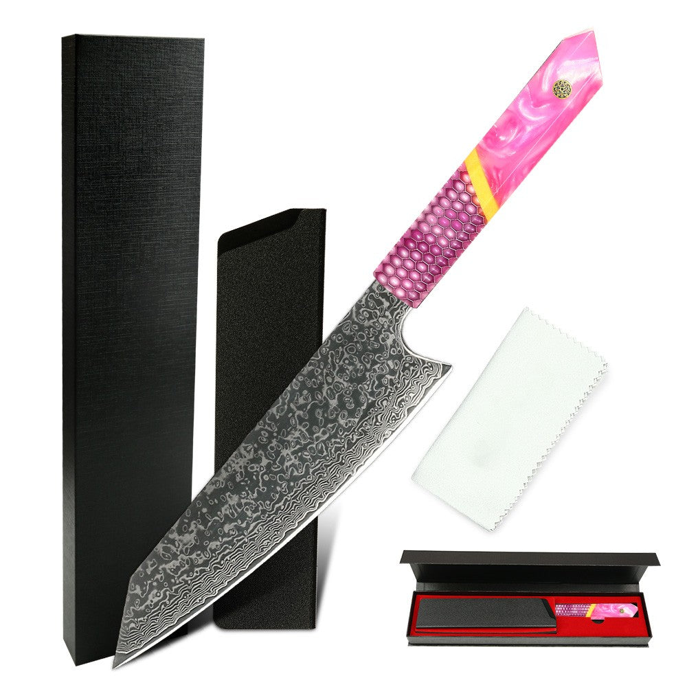 Professional Japanese Kitchen kiritsuke Knife 67-layer Damascus Steel Custom 8 inch Chef Knife with multicolour Resin Handle