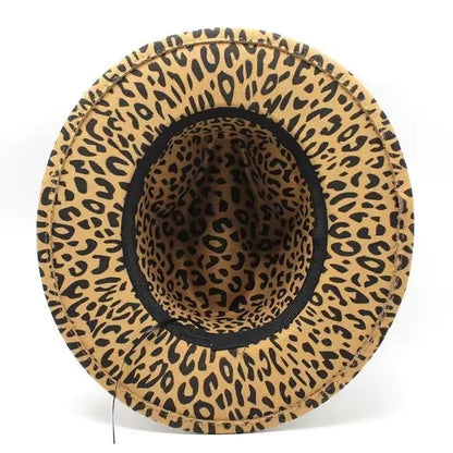 2024 winter fedora hats for women fashion Flat wide Brim Panama Wool Felt Jazz Fedora Hats for men Leopard goth top wedding Hat