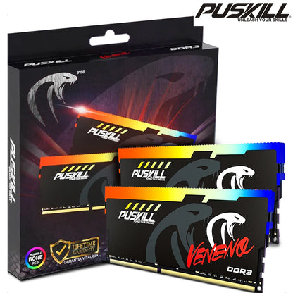 PUSKILL Memória RAM RGB DDR3 8GBx2 1600MHz 12800S Udimm Dual Channel DIMM Memória RAM para Desktop