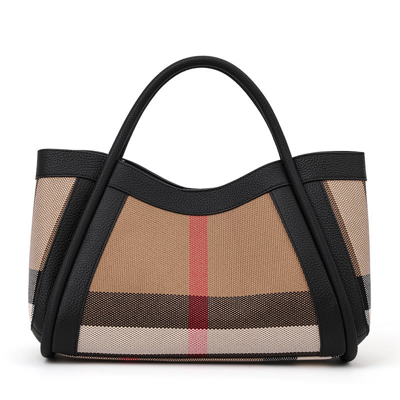 Aidrani  2025 New retro checkered women's handbag, large capacity luxury bag, canvas genuine leather bag