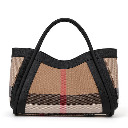 Aidrani  2025 New retro checkered women's handbag, large capacity luxury bag, canvas genuine leather bag