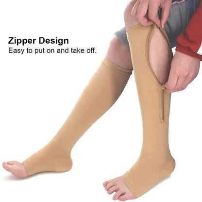 Meias de Compressão com Zíper Masculinas para Varizes Meias Esportivas Médicas para Diabetes para Corrida Ciclismo Meias Longas Femininas
