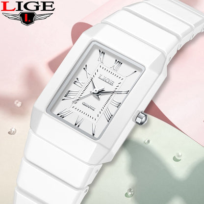 LIGE Classic Elegant Woman Watch Fashion Luxury Ceramic Strap Waterproof Casual Simple Dress Quartz Women's Watches Wristwatches