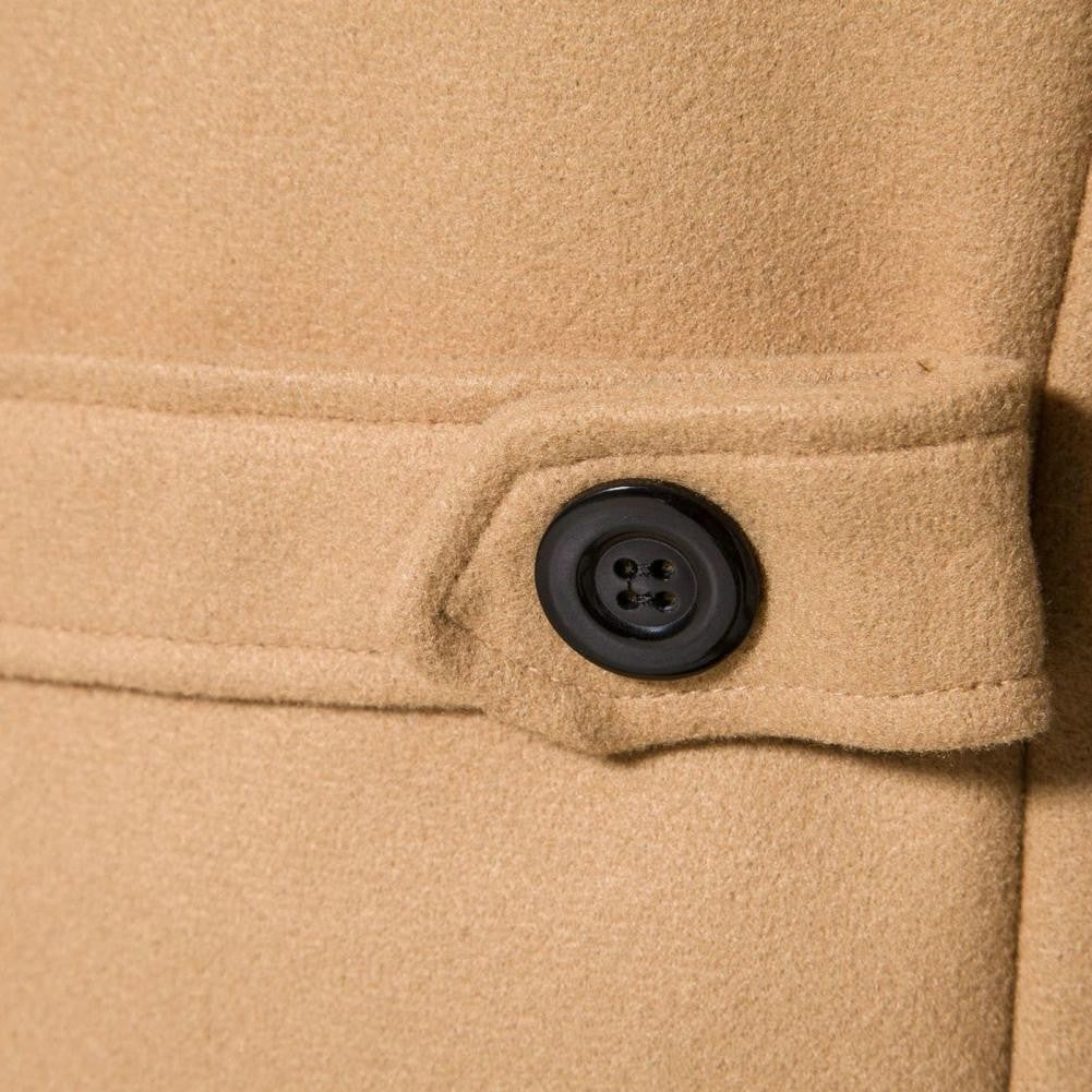 Men Overcoat Double-breasted Slim Fit Mid Length Long Sleeve Thick Windproof Warm Soft Cardigan Buttons Lapel Men Long Coat