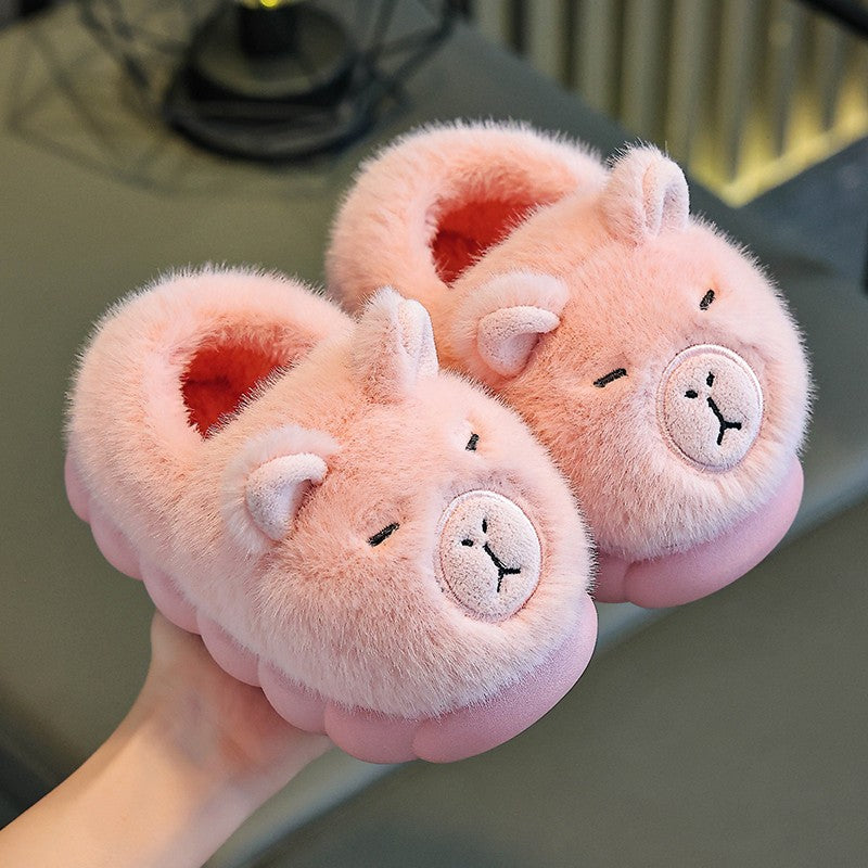 Kids Winter Warm Cotton Slippers Cute Capybara Slip-On Shoes for Boys Girls Soft Non-Slip Soles Lightweight  Warm Home Shoes