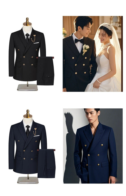 2025 Suit (Blazer+ Trousers) Men's Fashionable Gentleman Business Double-breasted British-style Banquet Host Casual Wedding Suit