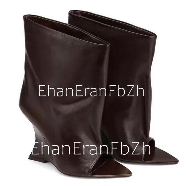 2025Ladies' Spring and Summer New Fish Mouth Slope High Heel Knee Boots, Fashionable Pointed Fashion Show Medium Cool Boots