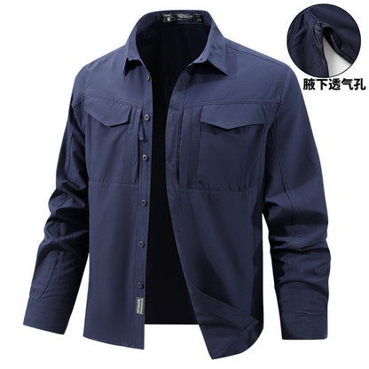 Men Outdoor Elastic Quick Drying Ventilation Cargo Shirts Spring Male Long Sleeves Thin Breathable Comfortable Waterproof Shirts