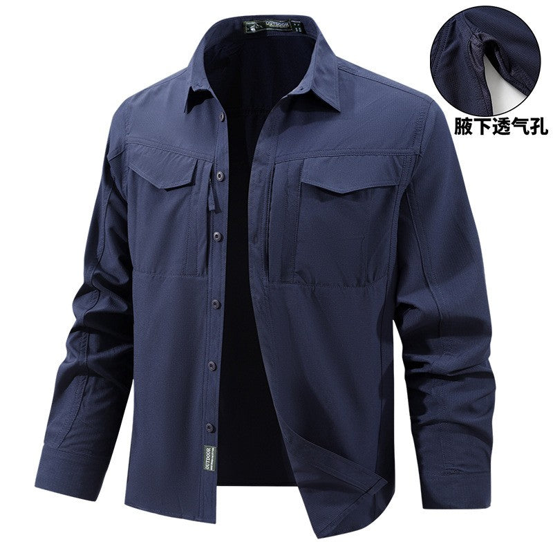 Men Outdoor Elastic Quick Drying Ventilation Cargo Shirts Spring Male Long Sleeves Thin Breathable Comfortable Waterproof Shirts