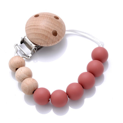 Baby Beech Pacifier Clip Round Colorful Silicone Teething Beads Food Grade Dummy Holder Soothe Chain Anti-drop Baby Nipple Chain