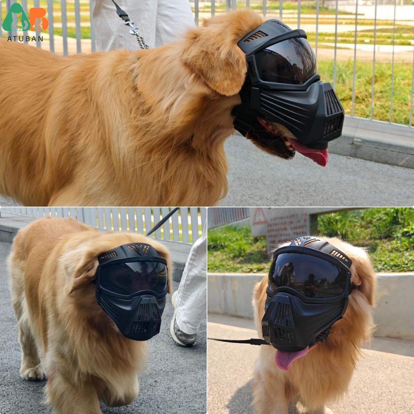 Óculos de proteção para cães ATUBAN raças grandes, óculos de sol de proteção UV de rosto inteiro para cães, proteção contra vento, poeira e neve para olhos de animais de estimação