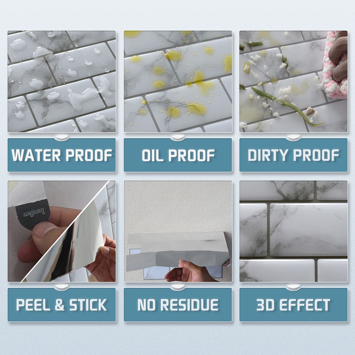 10pcs Green Brick Pattern Tile Self-Adhesive Wall Stickers, Waterproof Heat-resistant, Peel And Stick Panels For Living Room K