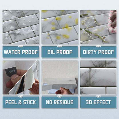 10pcs Green Brick Pattern Tile Self-Adhesive Wall Stickers, Waterproof Heat-resistant, Peel And Stick Panels For Living Room K