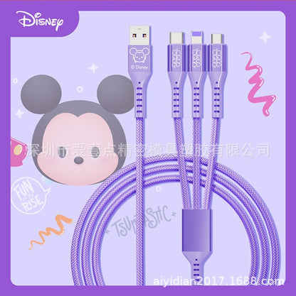 Cabo de Carregamento 3 em 1 Disney Cabo de Dados de Carregamento Rápido Morango Ursinho Pooh Frozen para Micro Tipo-c Carregador USB Lightning