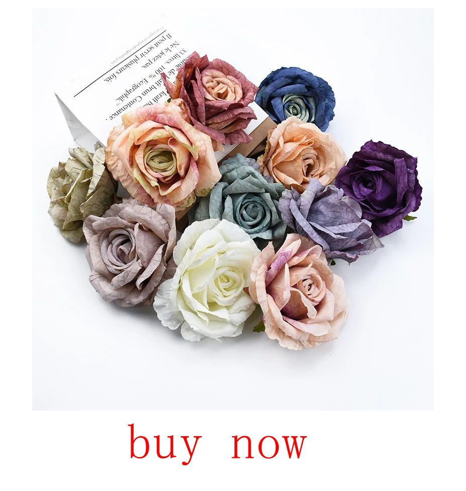 Artificial Flower Burned Edge Rose Wedding Bridal Bouquet Decor Home Outdoor Garden Festival Party Wreath Diy Ins Gift Scrapbook