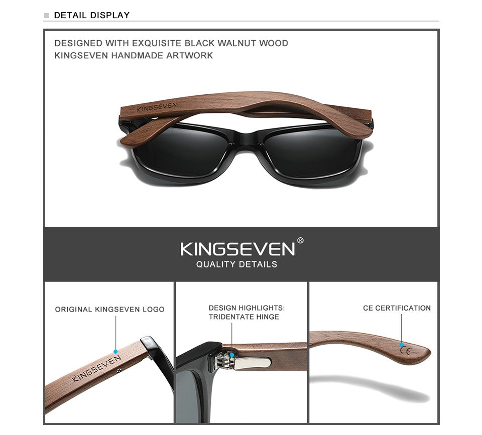 KINGSEVEN Brand 2023 Fashion Handmade Natural Wooden Sunglasses For Men Women Polarized Sun Glasses UV400 Mirror Male Eyewear